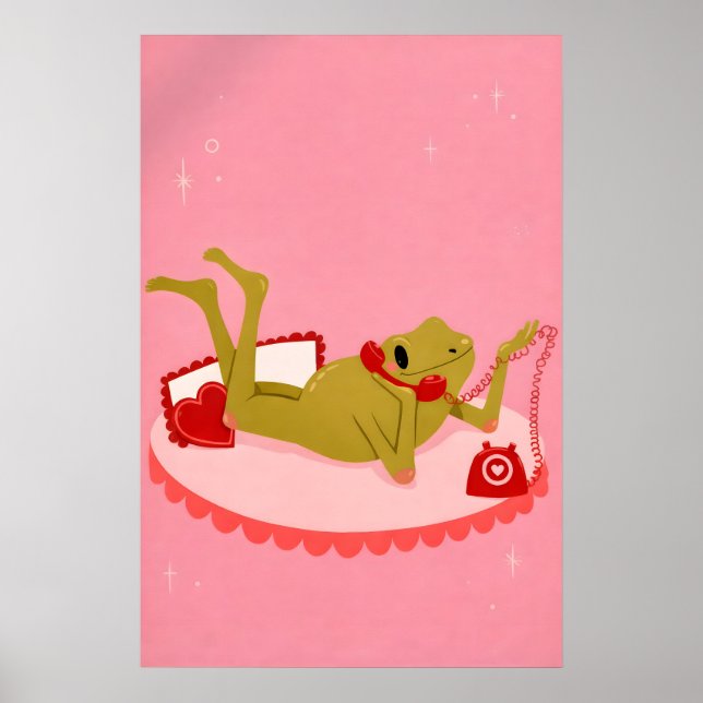 Affiche d'amour de grenouille, Art mural rose, Gre (Devant)