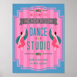 Affiche Dance Studio Nom personnalisé Pink Stripes Retro