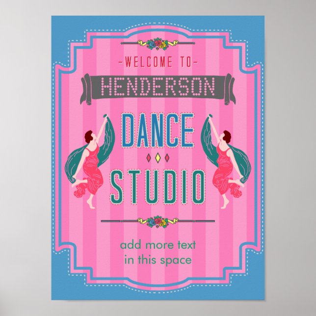 Affiche Dance Studio Nom personnalisé Pink Stripes Retro (Devant)