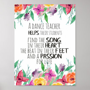 Affiche Dance teacher gift Appreciation Thank you quote