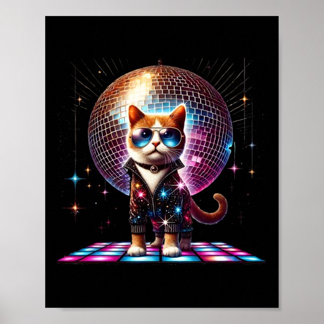 Affiche Dancing Chat Disco Ball Kitten Kitty Lover Drôle P (Devant)