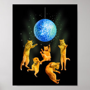Affiche Dancing Chats Disco Ball Kitten Kitty Lover Party 