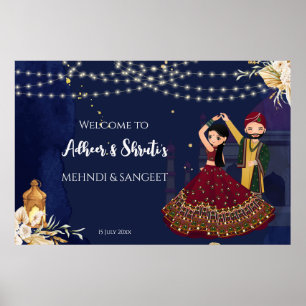 Affiche Dancing couple Mehndi and Sangeet welcome sign