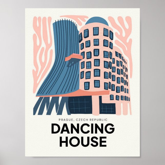 Affiche Dancing House Prague Voyage abstrait tchèque flora (Devant)