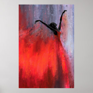 Affiche Dancing Lady in Red - Abstraite peinture originale