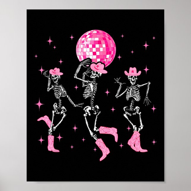 Affiche Dancing Skeleton Disco Cowgirl Cowboy Skeleton (Devant)
