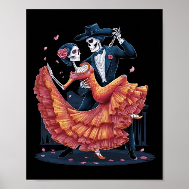 Affiche Dancing Skeleton Halloween Ski Danser Hommes Omen  (Devant)