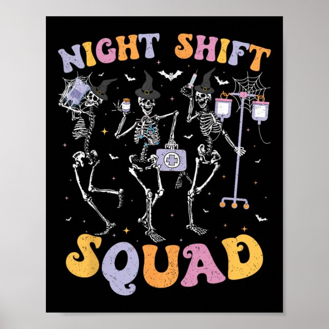 Affiche Dancing Skeleton Nurse Night Squale Shift Hallowee (Devant)