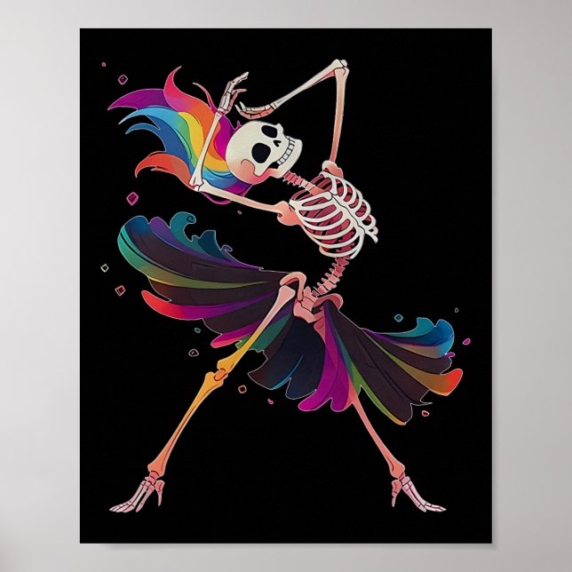 Affiche Dancing Skeleton Rainbow Llerina Halloween (Devant)