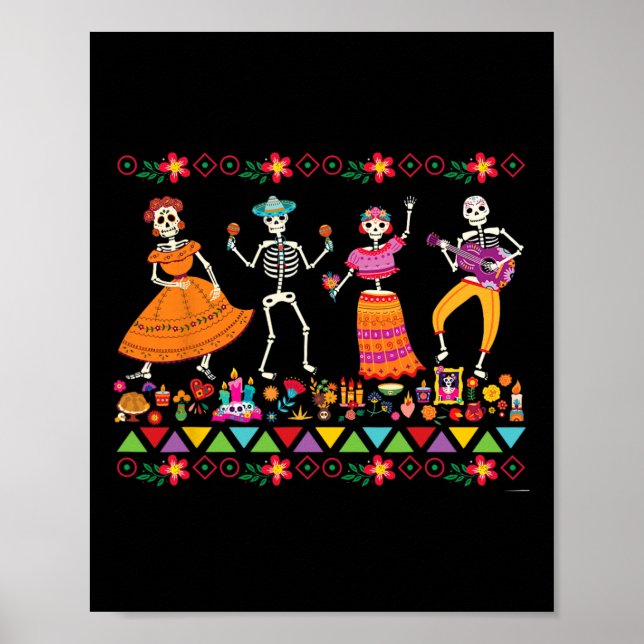 Affiche Dancing Skeletons Day Of The Dead Mexican Dia De L (Devant)
