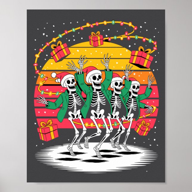 Affiche Dancing Skeletons With Santa Hats Christmas Lights (Devant)