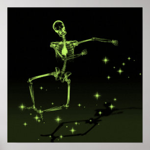 Affiche Dancing X-Ray Skeleton - Lime Green