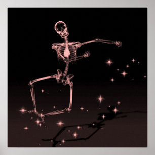 Affiche Dancing X-Ray Skeleton - Rouge