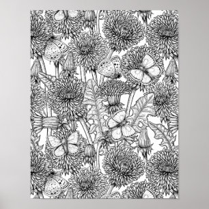 Affiche Dandelion meadow in black and white