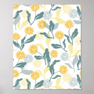 Affiche Dandelion motif floral blanc ver