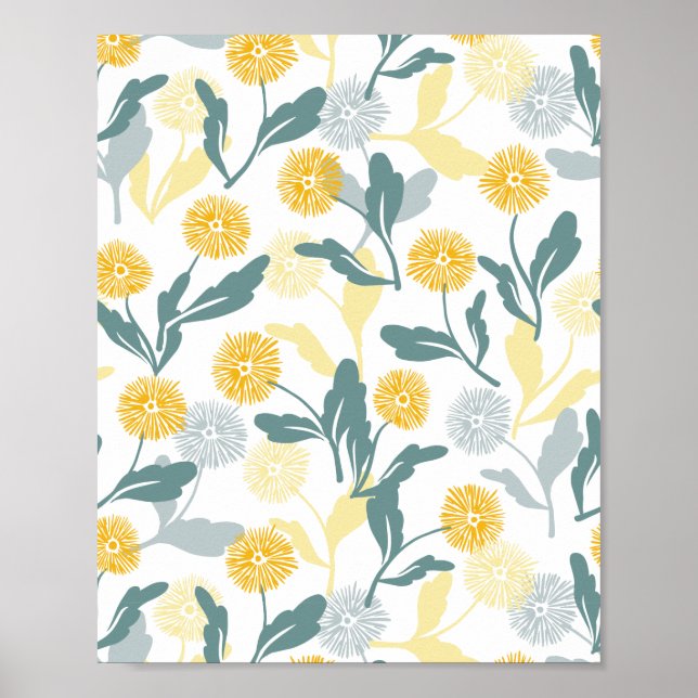 Affiche Dandelion motif floral blanc ver (Devant)