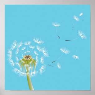 Affiche Dandelion sky blue and white art