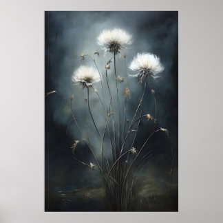 Affiche Dandelions In Dark Field, Wildflower Print