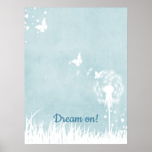Affiche Dandelions, papillons et Ciel bleu