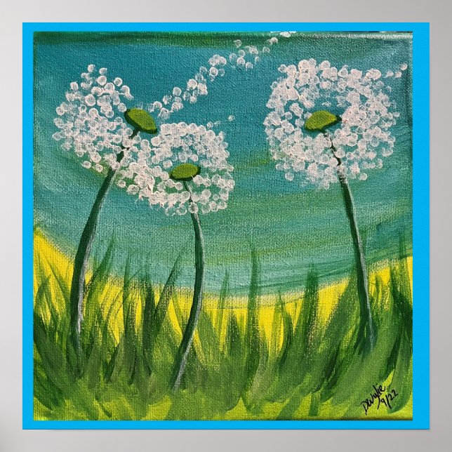 Affiche Dandelions - Peinture originale et poème (Devant)