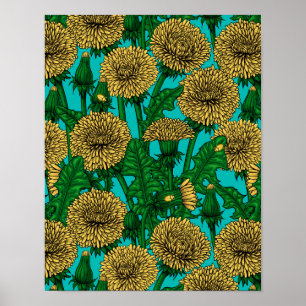 Affiche Dandelions sur turquoise