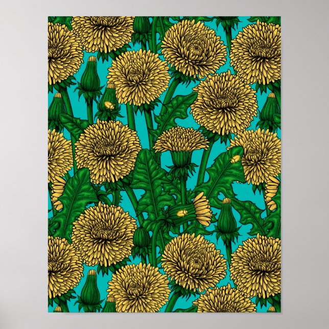 Affiche Dandelions sur turquoise (Devant)