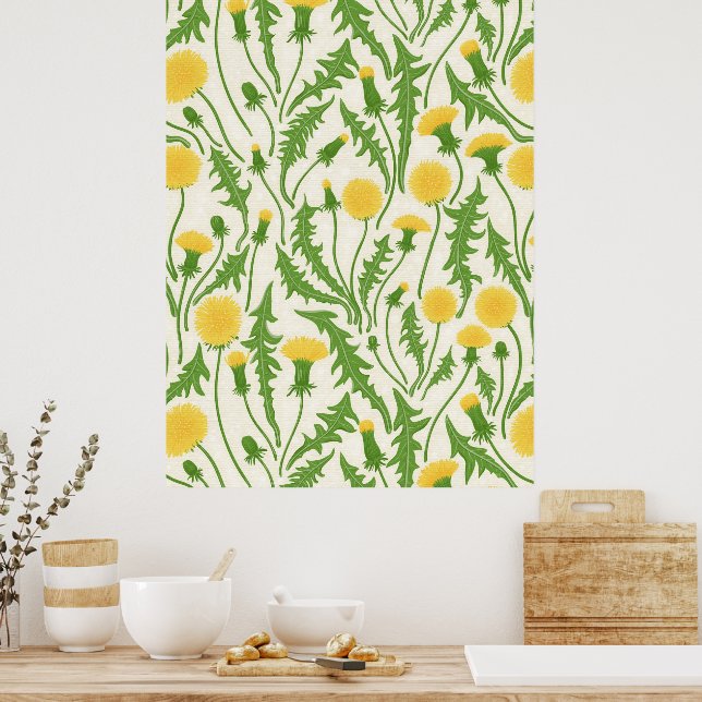 Affiche Dandelions, vert, jaune et blanc (Cuisine)
