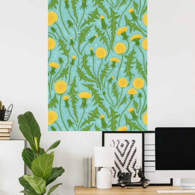 Affiche Dandelions, vert, jaune et bleu (Bureau à domicile)