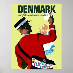 Affiche Danemark, un facteur avec une lettre des États-Uni