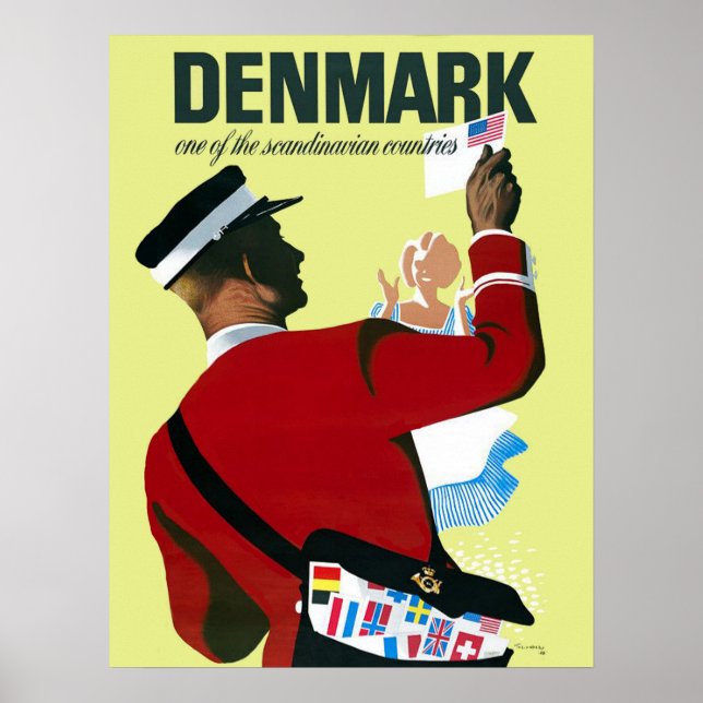 Affiche Danemark, un facteur avec une lettre des USA (Devant)