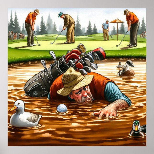 Affiche Danger aquatique - Golf Art Imprimer (Devant)