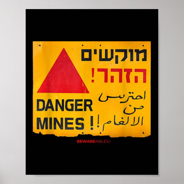 Affiche Danger Landmines Se Connecte En Anglais, Hébreu &a (Devant)