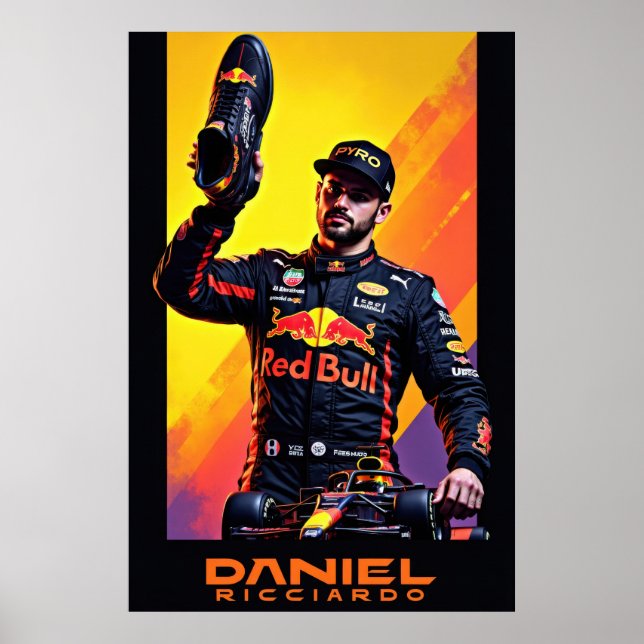 Affiche Daniel Ricciardo portrait with formula one car  (Devant)