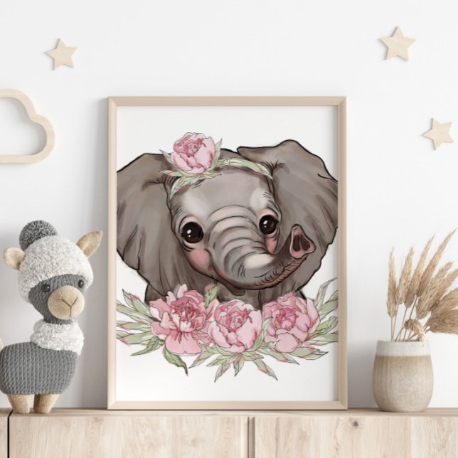 Affiche d'animal à l'éléphant bébé rose | Impressi (Créateur téléchargé)