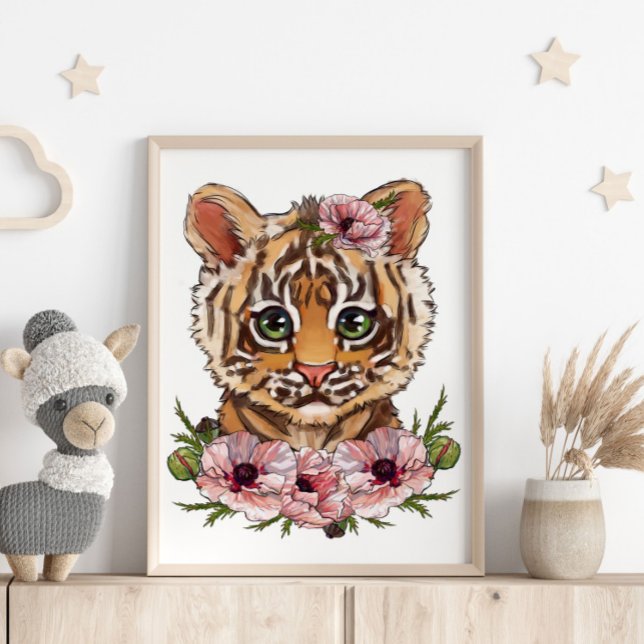 Affiche d'animal de Bébé Tigre Rose | Art de Tigre (Créateur téléchargé)