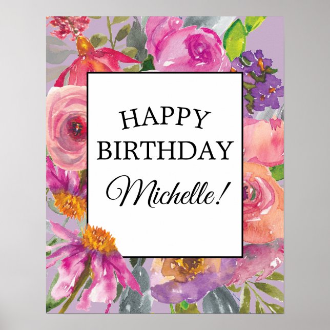 Affiche d'anniversaire aux fleurs sauvages aquarel (Devant)