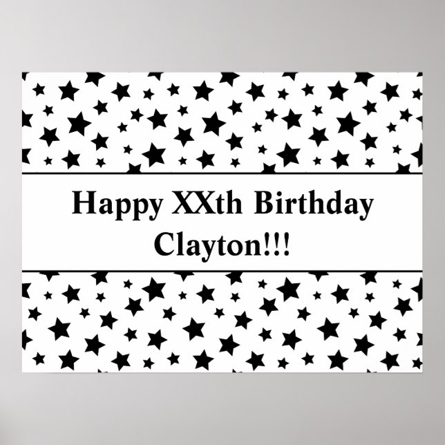 Affiche d'anniversaire avec étoiles noires et mess (Devant)