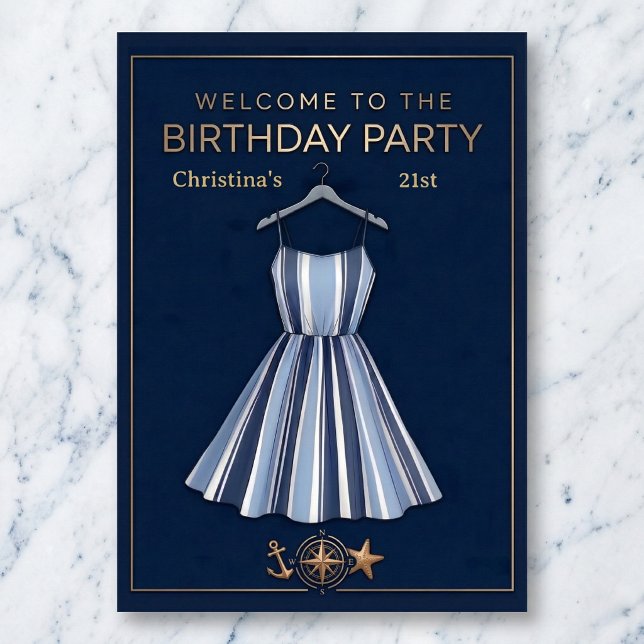 Affiche d'anniversaire Célébration Rayures au Bord (Seaside elegance for your party.)