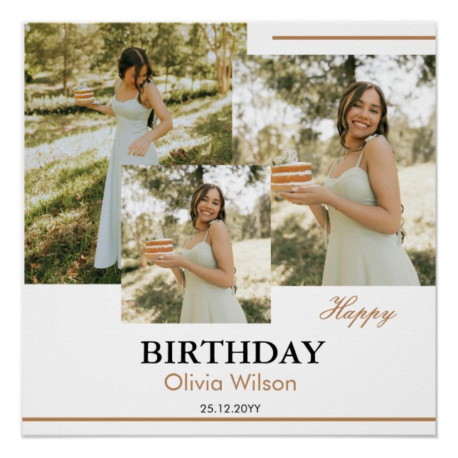 Affiche d'anniversaire Collage Photo Vert Blanc Ma (Devant)