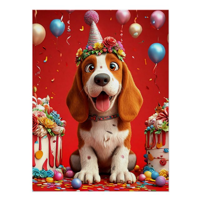 Affiche d'anniversaire de Beagle mignon | Fête ado (Devant)