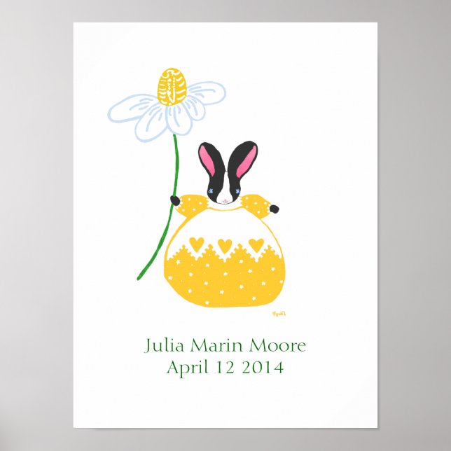 Affiche d'anniversaire de Bunny Fifi jaune daisy (Devant)