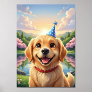 Affiche d'anniversaire de chiot Golden Retriever m
