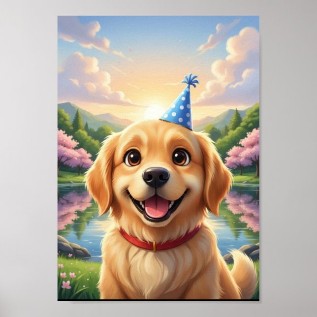 Affiche d'anniversaire de chiot Golden Retriever m (Devant)