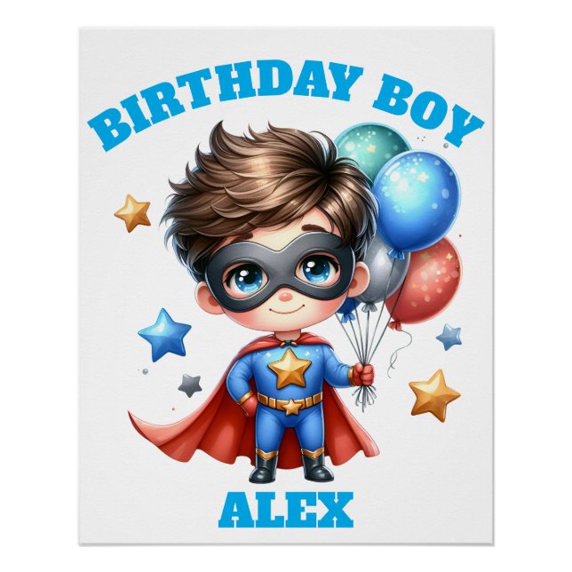 Affiche d'anniversaire de super-héros | Décoration (Devant)