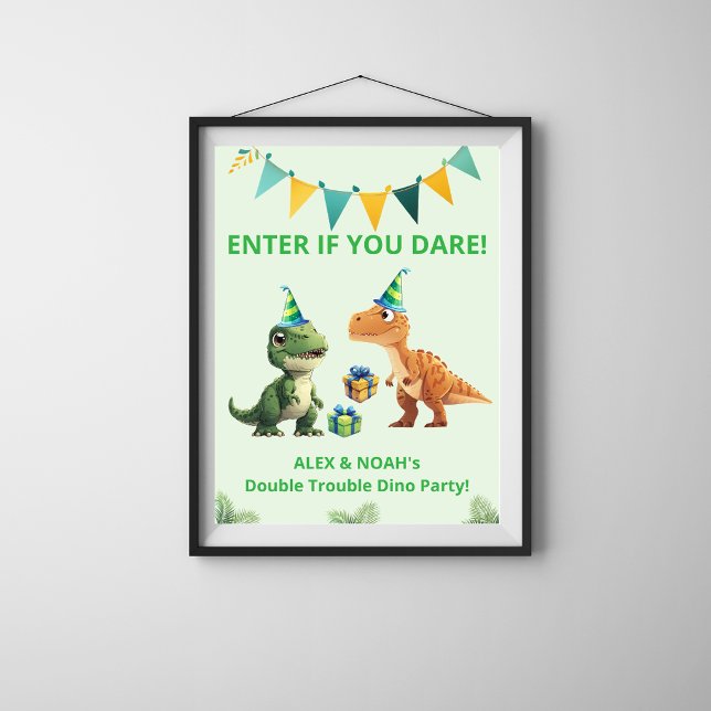 Affiche d'anniversaire Dinosaure pour jumeaux | En (Créateur téléchargé)
