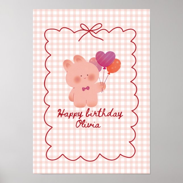Affiche d'anniversaire d'ours en peluche rose (Devant)