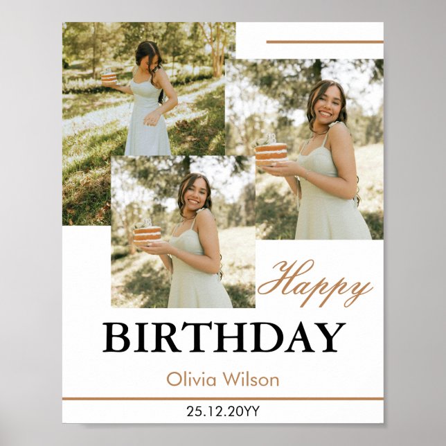 Affiche d'anniversaire en collage photo vert blanc (Devant)