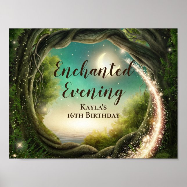 Affiche d'anniversaire enchantée le soir (Devant)