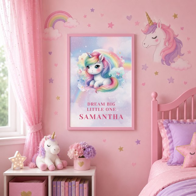 Affiche d'anniversaire fille couleurs pastel licor (Sparkly Unicorn Pastel Colors Girl Birthday Poster)
