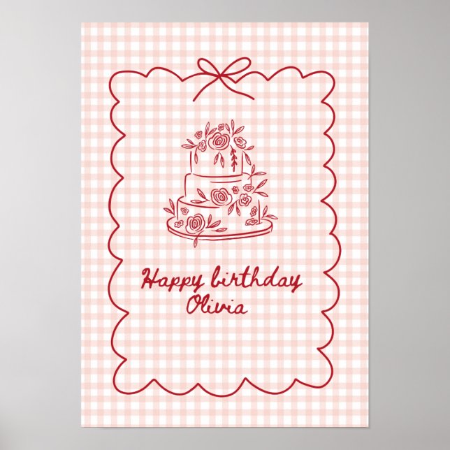 Affiche d'anniversaire Ourson Rose avec Ballons  (Devant)